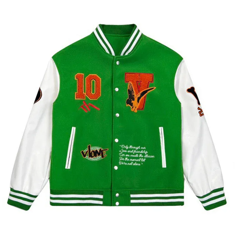 Green Vlone Embroidered Baseball Jacket